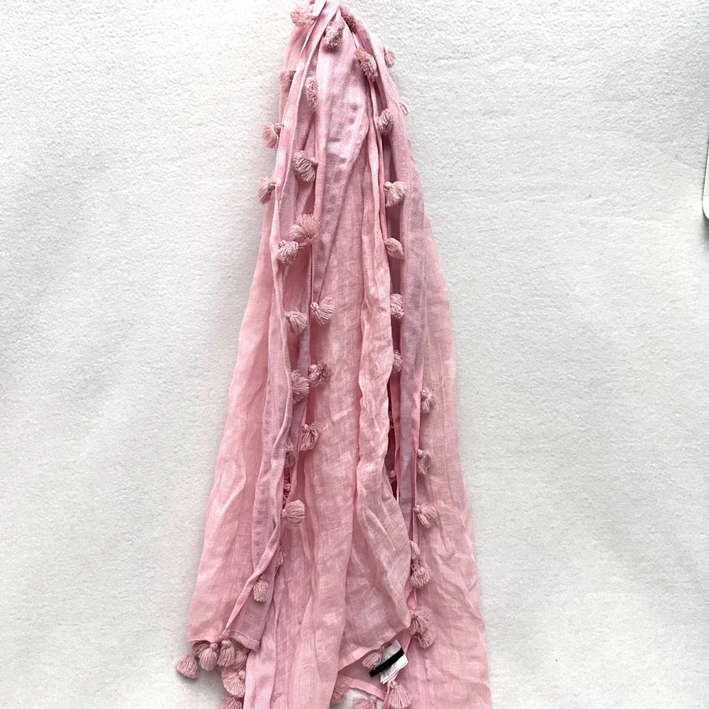 J.Crew Pink Linen 24x83 Tassel Trim Scarf Herringbone Rectangular Wrap